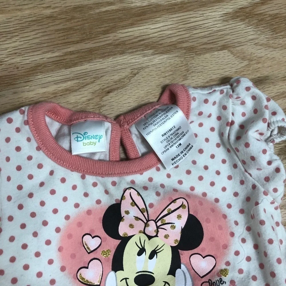 Disney Minnie Mouse Outfit Bundle Sz 12 Months Dress Leggings Pink Girls